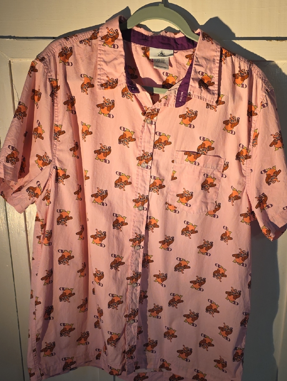 Disney Inside Out BingBong Men's Short-Sleeve Pink Print Button-Up Shirt